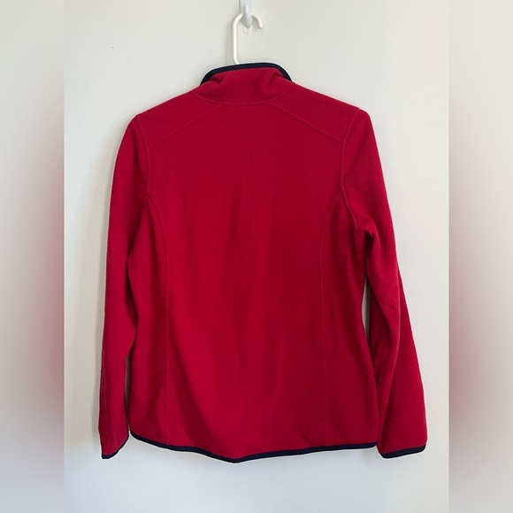 L.L. Bean Red Fleece Quarter-Zip Pullover with Navy Accents Vintage - Picture 2 of 7